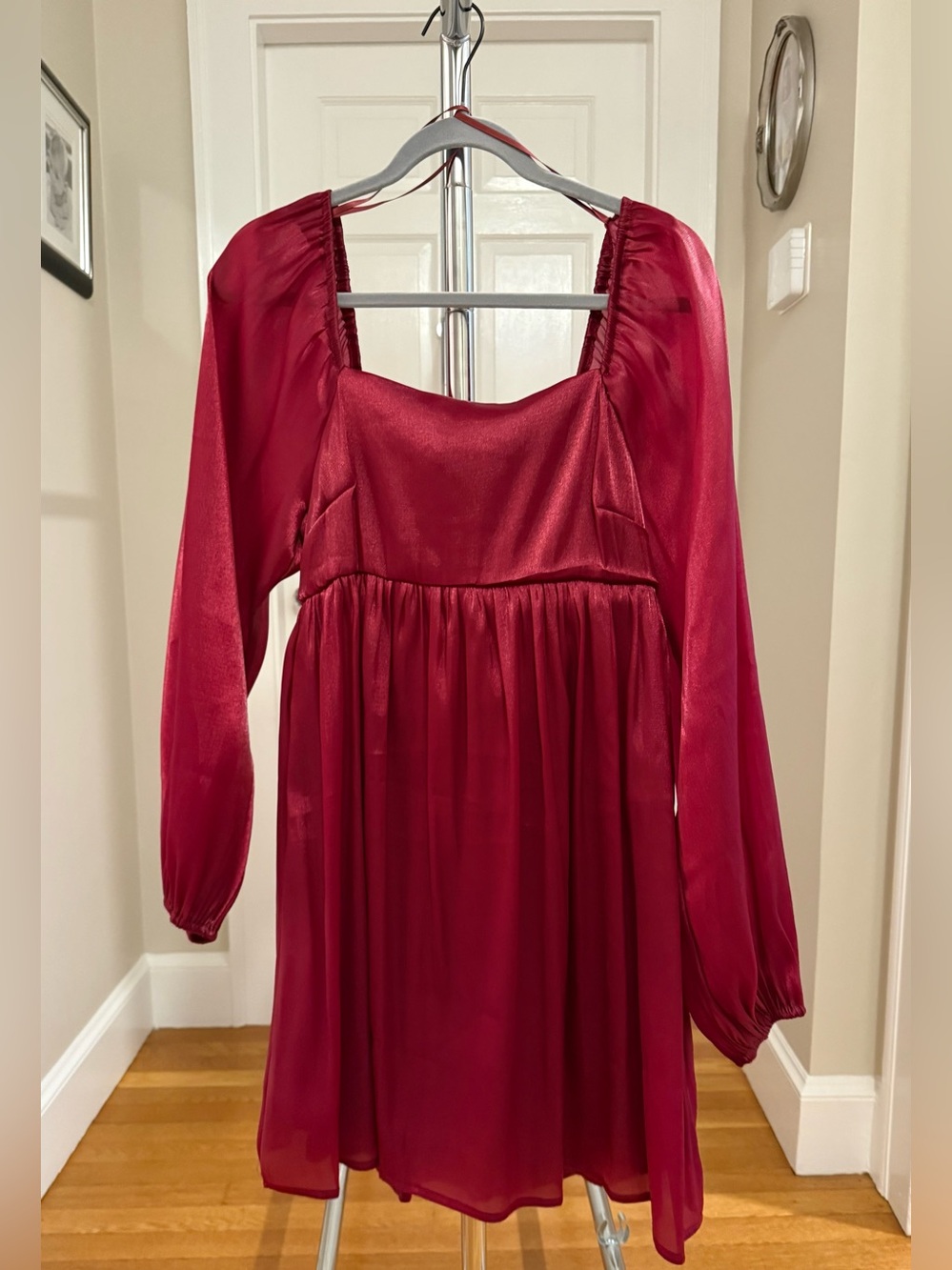 NWT Altrd State Dark Red Long-Sleeve Square-Neck Dress